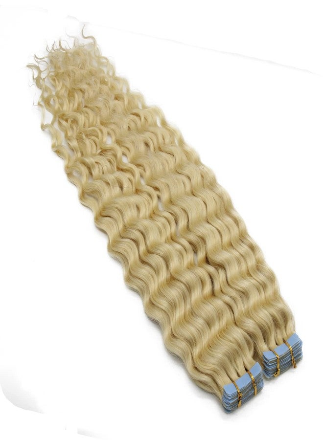 Yotty Invisible Seamless Tape in Hair Extensions Skin Weft Curly Remy Human Hair Platinum Blonde 18inch20Pcs - Image 5