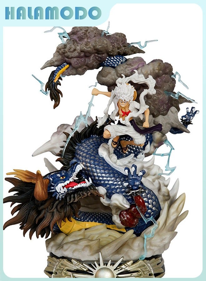 HALAMODO One Piece Gear 5 Nika Luffy VS Kaido Dragon Figure，25cm Battle Scene Desktop Decor Birthday Gift Collectible  - Image 1