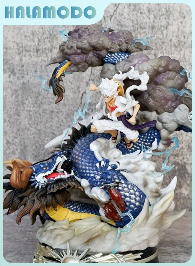 HALAMODO One Piece Gear 5 Nika Luffy VS Kaido Dragon Figure，25cm Battle Scene Desktop Decor Birthday Gift Collectible  - Image 2
