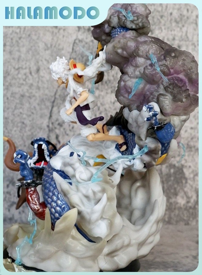 HALAMODO One Piece Gear 5 Nika Luffy VS Kaido Dragon Figure，25cm Battle Scene Desktop Decor Birthday Gift Collectible  - Image 3