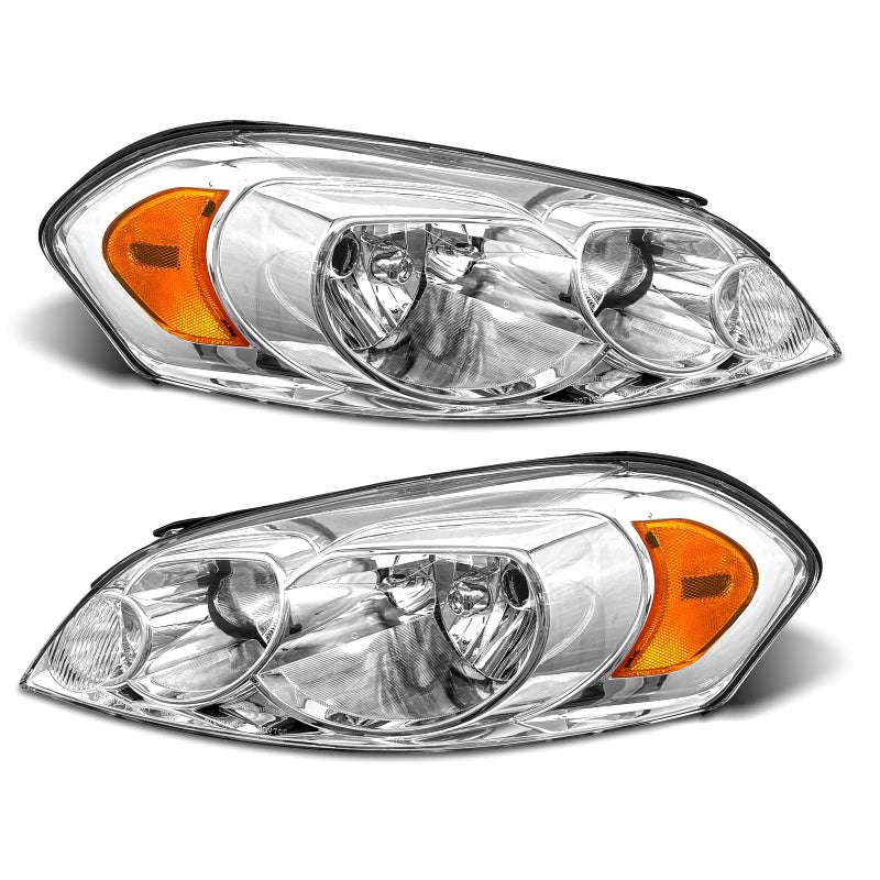 ADCARLIGHTS for 2006 2007 2008 2009 2010 2011 2012 2013 Chevy Impala Headlight Assembly compatible with 1416 Impala Limited 0607 Monte Carlo Chrome Housing Amber Reflector Replacement Pair