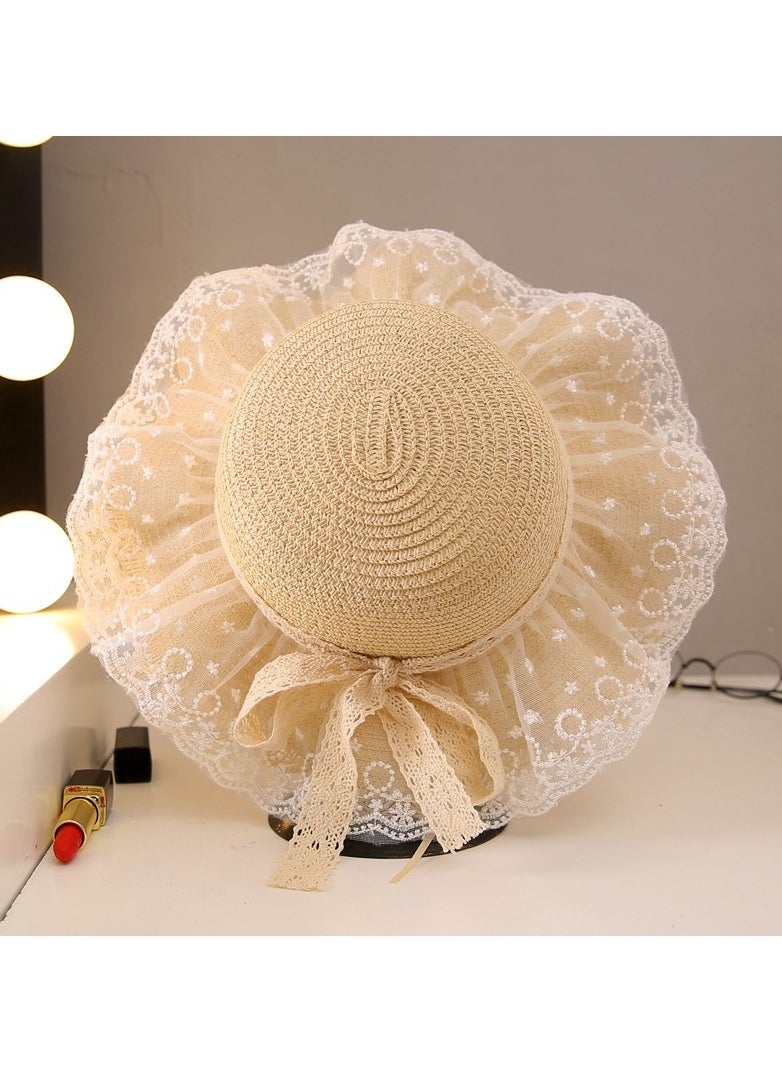 KUYING New Children's Straw Hat Sun Protection, Little Princess Super Fairy Lace Hat 