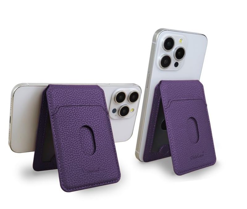 ClickCase محفظة ماغسيف قابلة للطي، محفظة بسيطة مع حامل، محفظة بإغلاق مغناطيسي لهواتف آيفون 16/15/14/13/12، حامل بطاقات، جلد نباتي (بنفسجي) - Image 1