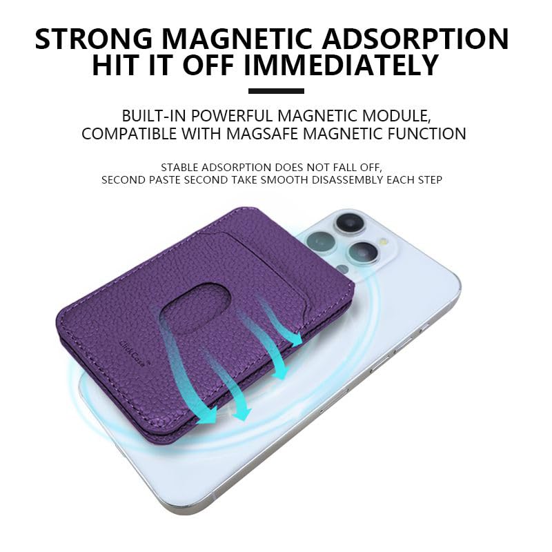 ClickCase محفظة ماغسيف قابلة للطي، محفظة بسيطة مع حامل، محفظة بإغلاق مغناطيسي لهواتف آيفون 16/15/14/13/12، حامل بطاقات، جلد نباتي (بنفسجي) - Image 3