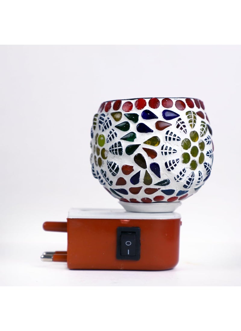 Dev Dev Kapur Dani Electric Camphor Diffuser Galss with On Off Switch to Toggle Between Burner and Lamp Ceramic Mosac Kapoor Dani  - Image 2