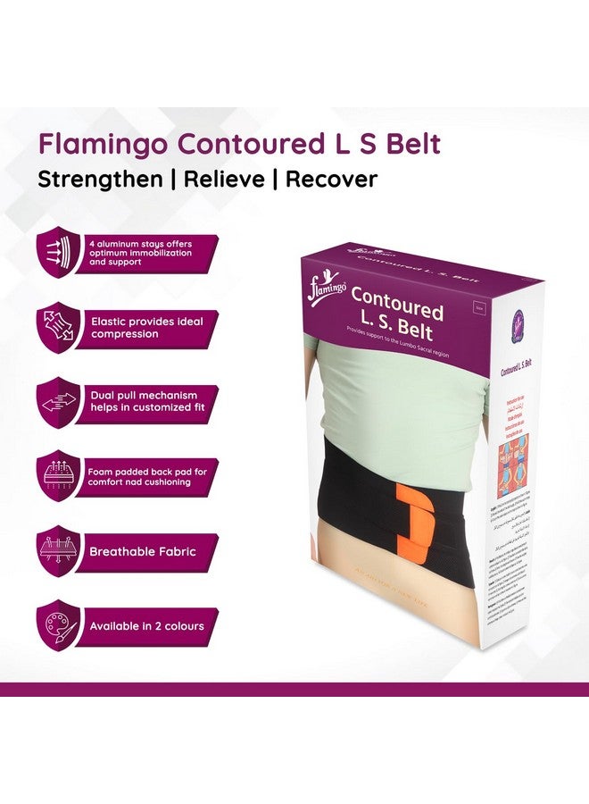 Flamingo Contoured Lumbar Sacro Belt for Lower Back Support, Pain Relief, and Posture Correction | For Men & Women | Size - Medium | Pack of 1| Black - Image 2