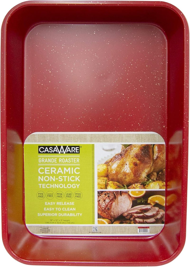casaWare Grande Lasagna/Roaster Pan 18 x 12 x 3-Inch - Extra Large, Ceramic Coated NonStick (Red Granite) - Image 1
