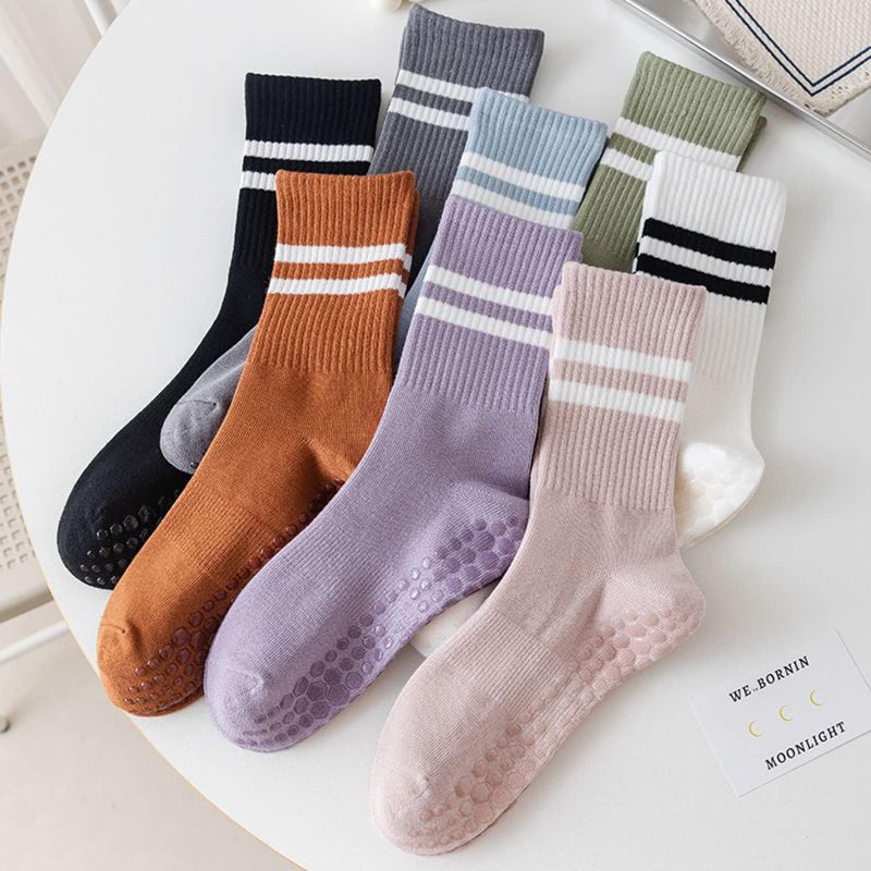 Tergy 8 Pairs Long Yoga Socks with Grip for Women Anti Skid Gripper Socks No Slip Socks for Pilates, Barre, Dance,Yoga (Stripe) - Image 5