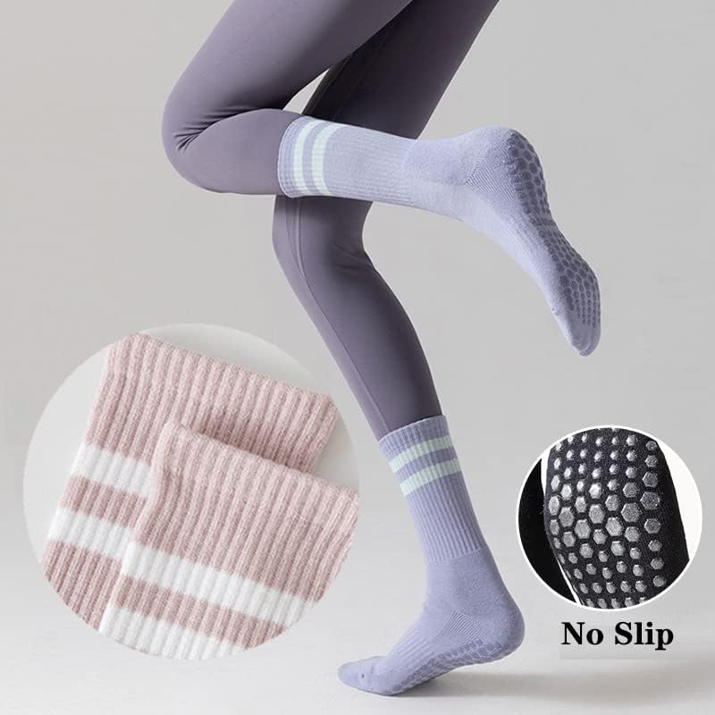 Tergy 8 Pairs Long Yoga Socks with Grip for Women Anti Skid Gripper Socks No Slip Socks for Pilates, Barre, Dance,Yoga (Stripe) - Image 4