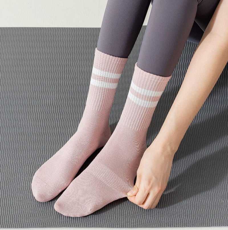 Tergy 8 Pairs Long Yoga Socks with Grip for Women Anti Skid Gripper Socks No Slip Socks for Pilates, Barre, Dance,Yoga (Stripe) - Image 2