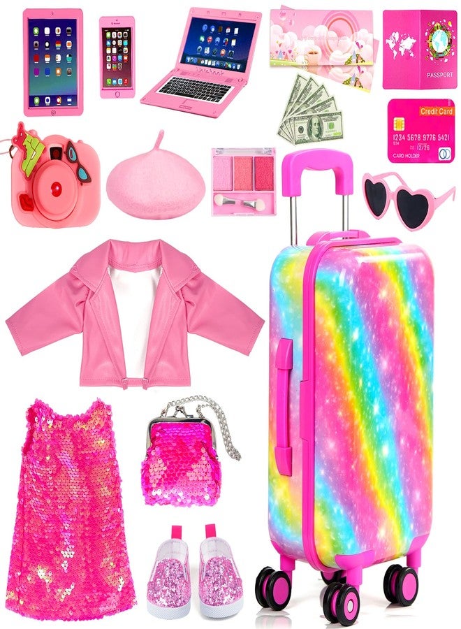 ARTST American 18 Inch Doll Clothes Accessories-18 inch Doll Suitcase-Glasses,Beret,Shoes,Handbag,Camera, Passport,Mobile Phone Travel Set Valentine's Gift Toys for 3-12 Girls - Image 2