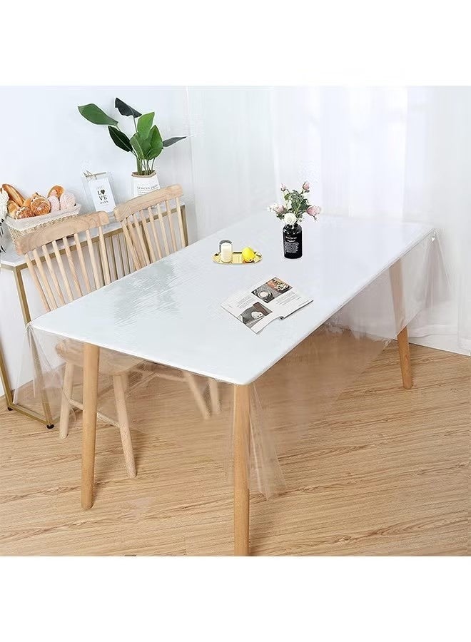 NIBEMINENT Pack【1+1】Rectangle Table Cotton Linen Tablecloth&Clear Plastic Tablecloth Protector Cotton with Tassel Dust-Proof Table Cover Waterproof Oilproof Stain Resistant Wipeable Rectangle Transparant Vinyl Table Cover for Indoor Outdoor Dining Table Kitchen Dinning Tabletop Decoration 140 X 200 CM Set - Image 5