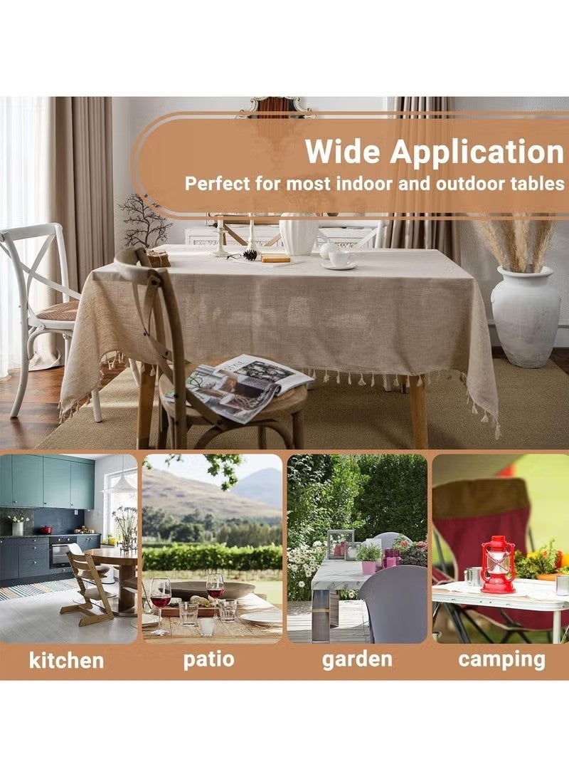 NIBEMINENT Pack【1+1】Rectangle Table Cotton Linen Tablecloth&Clear Plastic Tablecloth Protector Cotton with Tassel Dust-Proof Table Cover Waterproof Oilproof Stain Resistant Wipeable Rectangle Transparant Vinyl Table Cover for Indoor Outdoor Dining Table Kitchen Dinning Tabletop Decoration 140 X 200 CM Set - Image 4