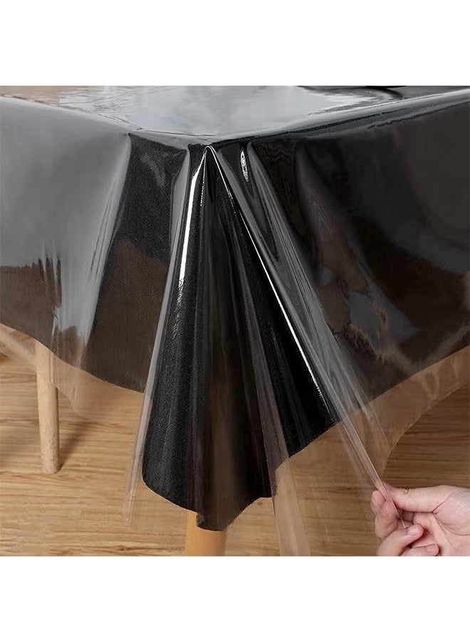 NIBEMINENT Pack【1+1】Rectangle Table Cotton Linen Tablecloth&Clear Plastic Tablecloth Protector Cotton with Tassel Dust-Proof Table Cover Waterproof Oilproof Stain Resistant Wipeable Rectangle Transparant Vinyl Table Cover for Indoor Outdoor Dining Table Kitchen Dinning Tabletop Decoration 140 X 200 CM Set - Image 3