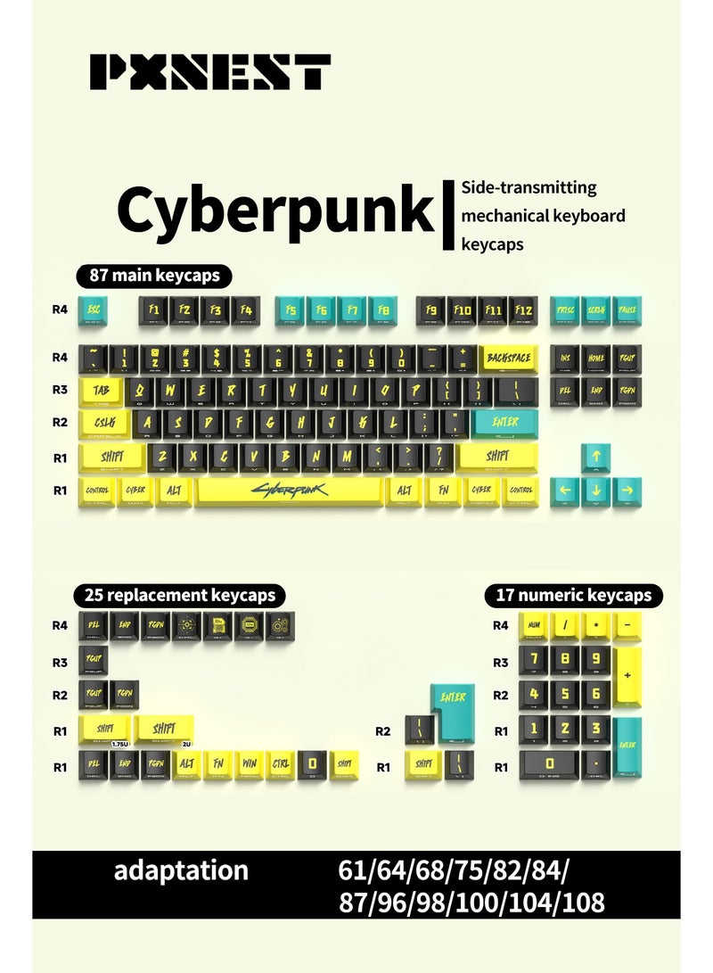 بيكسنست لوحة مفاتيح ميكانيكية PBT ذات أحرف جانبية شفافة، موضوع Cyberpunk 2077، أغطية مفاتيح ألعاب PBT مخصصة مكونة من 129 مفتاحًا، الارتفاع الأصلي، مناسبة لمفاتيح Cherry MX 61 64 68 84 87104 108 لوحة مفاتيح ميكانيكية - Image 1