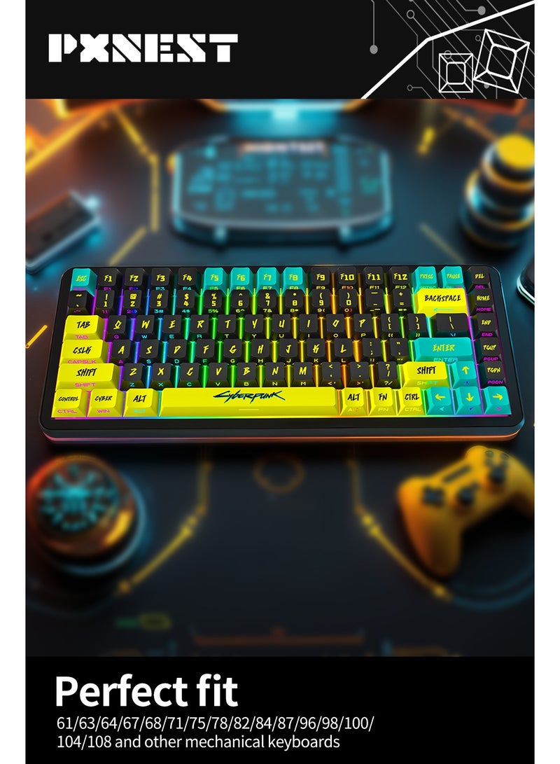 بيكسنست لوحة مفاتيح ميكانيكية PBT ذات أحرف جانبية شفافة، موضوع Cyberpunk 2077، أغطية مفاتيح ألعاب PBT مخصصة مكونة من 129 مفتاحًا، الارتفاع الأصلي، مناسبة لمفاتيح Cherry MX 61 64 68 84 87104 108 لوحة مفاتيح ميكانيكية - Image 2