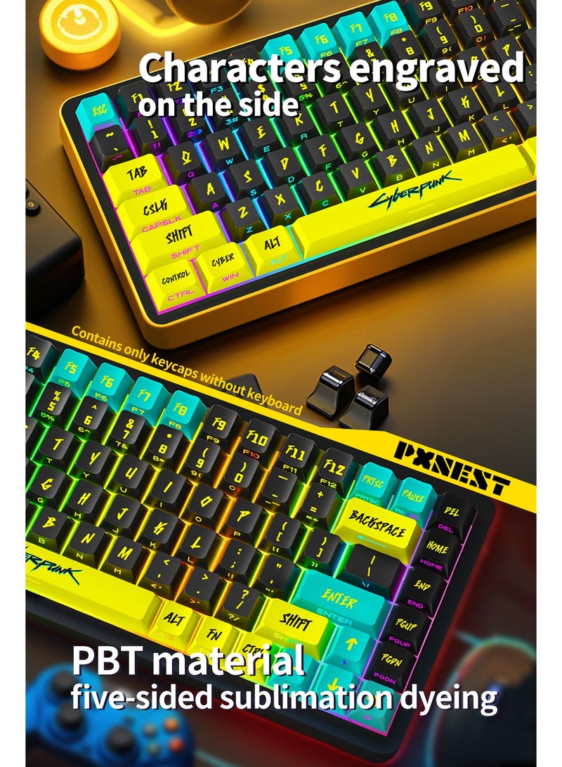 بيكسنست لوحة مفاتيح ميكانيكية PBT ذات أحرف جانبية شفافة، موضوع Cyberpunk 2077، أغطية مفاتيح ألعاب PBT مخصصة مكونة من 129 مفتاحًا، الارتفاع الأصلي، مناسبة لمفاتيح Cherry MX 61 64 68 84 87104 108 لوحة مفاتيح ميكانيكية - Image 3