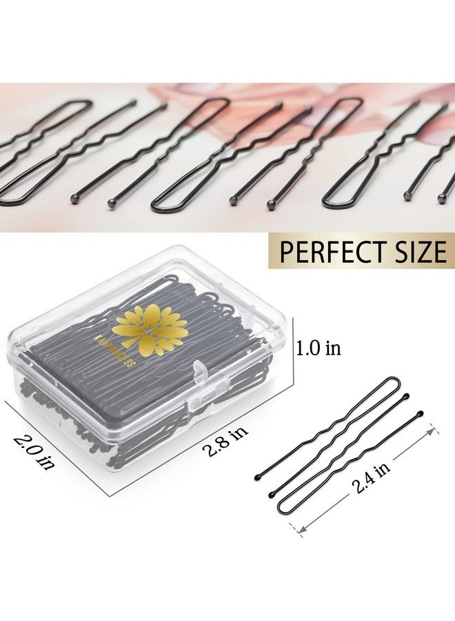كان برنسيس 100 قطعة 2.4 بوصة دبابيس شعر على شكل حرف U دبابيس شعر سوداء لجميع أنواع الشعر دبابيس شعر للنساء خالية من الألم على شكل حرف U للكعك مع صندوق (أسود) - Image 2