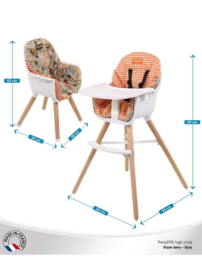 Nania 2 In 1 Paulette Highchair With  Reversible Cushion - Orange - Image 2