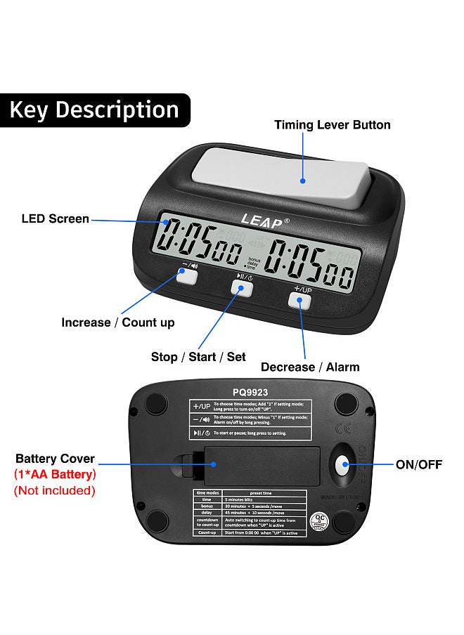LEAP Chess Clock Digital Chess Timer Professional Chess Clock Timer with Time Bonus and Delay Features  - Image 3
