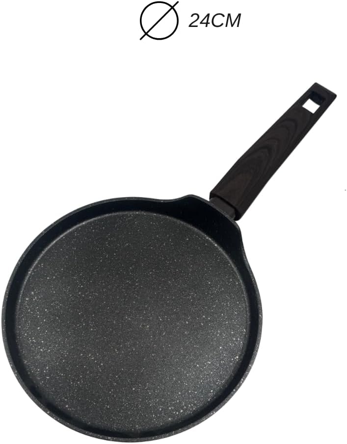 Supplier 24cm Nonstick Crepe Pan | Granite-Coated Aluminum Skillet | PFOA & PTFE Free, Lightweight Pancake Griddle with Ergonomic Wooden Handle | Perfect for Waffles, Tortillas & Flatbreads - Image 2