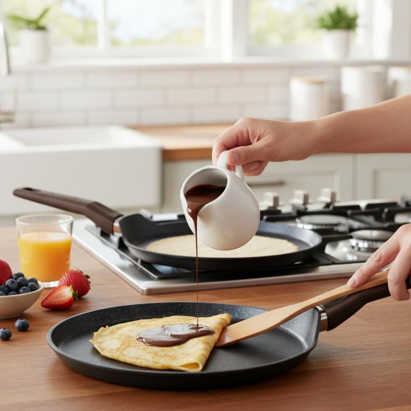 Supplier 24cm Nonstick Crepe Pan | Granite-Coated Aluminum Skillet | PFOA & PTFE Free, Lightweight Pancake Griddle with Ergonomic Wooden Handle | Perfect for Waffles, Tortillas & Flatbreads - Image 5