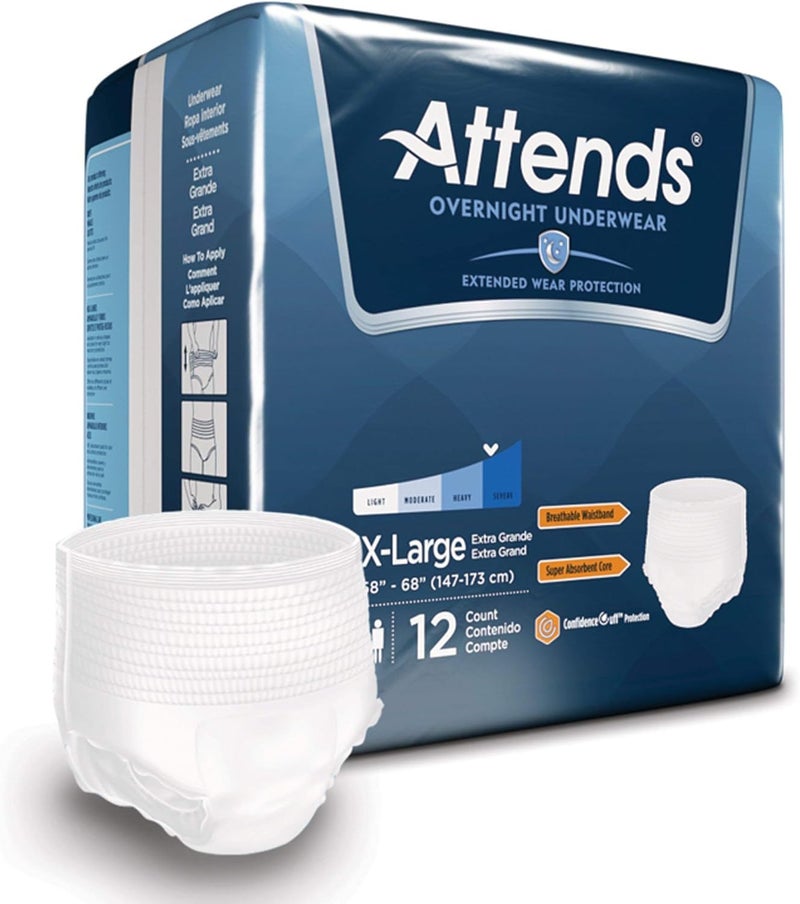 Attends Overnight Underwear for Adult Incontinence Care with ConfidenceCuff Protection Overnight Absorbency Unisex XLarge 48 Count - Image 1