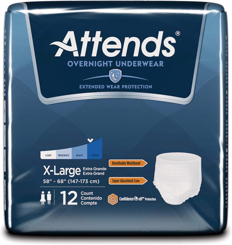 Attends Overnight Underwear for Adult Incontinence Care with ConfidenceCuff Protection Overnight Absorbency Unisex XLarge 48 Count - Image 2