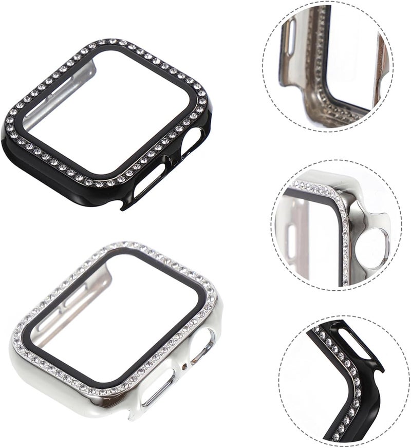 POPETPOP Diamond Watch Cover for Series 23 2 Pcs Protective Smartwatch Case Anti-Falling PC Case Tempered Film Stylish Design - Image 2