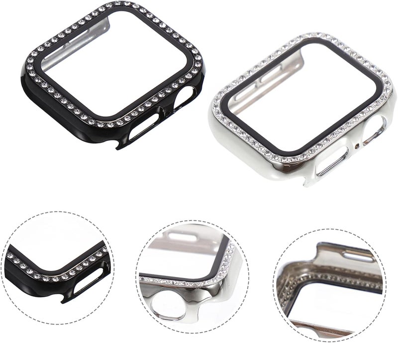 POPETPOP Diamond Watch Cover for Series 23 2 Pcs Protective Smartwatch Case Anti-Falling PC Case Tempered Film Stylish Design - Image 3