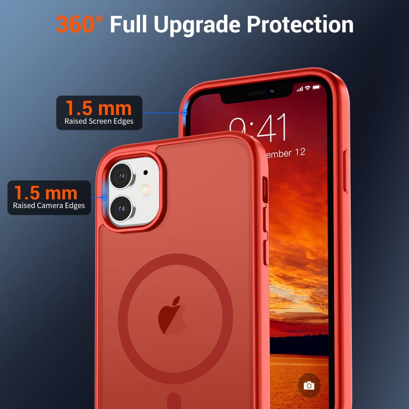 SUPFINE Magnetic for iPhone 11 Phone Case (Compatible with MagSafe) (Military Grade Drop Protection) Slim Translucent Matte Shockproof Phone Cover,Red - Image 4