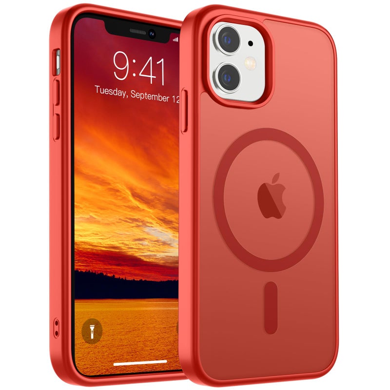 SUPFINE Magnetic for iPhone 11 Phone Case (Compatible with MagSafe) (Military Grade Drop Protection) Slim Translucent Matte Shockproof Phone Cover,Red - Image 1
