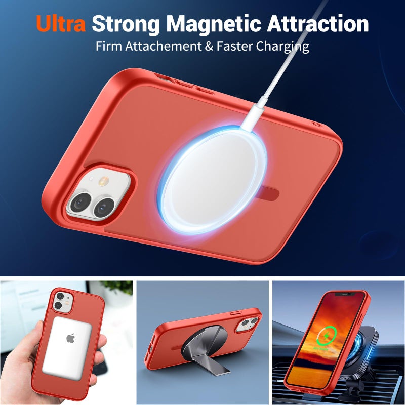SUPFINE Magnetic for iPhone 11 Phone Case (Compatible with MagSafe) (Military Grade Drop Protection) Slim Translucent Matte Shockproof Phone Cover,Red - Image 5