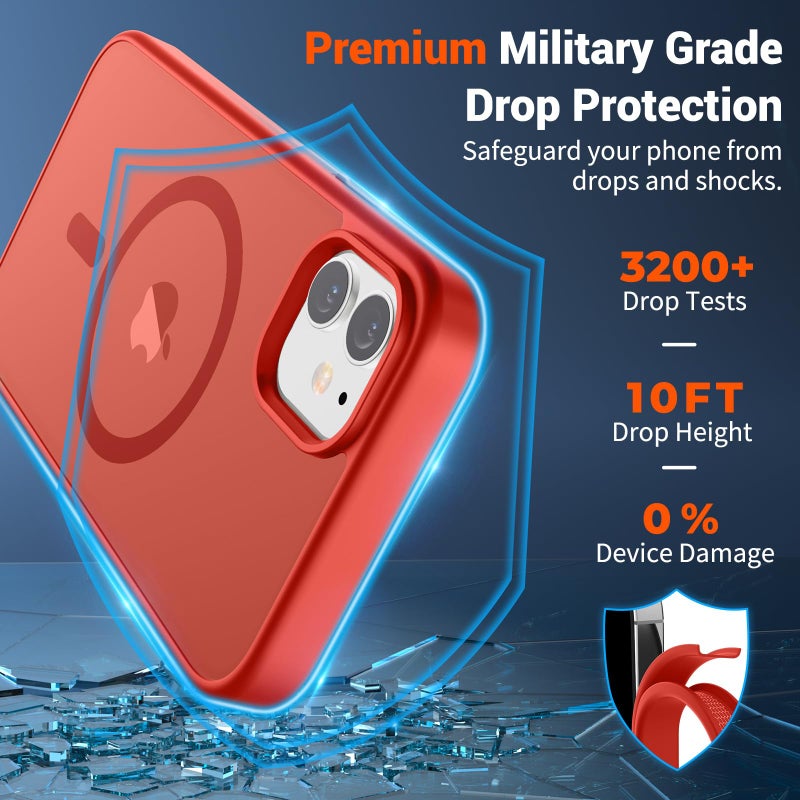 SUPFINE Magnetic for iPhone 11 Phone Case (Compatible with MagSafe) (Military Grade Drop Protection) Slim Translucent Matte Shockproof Phone Cover,Red - Image 3