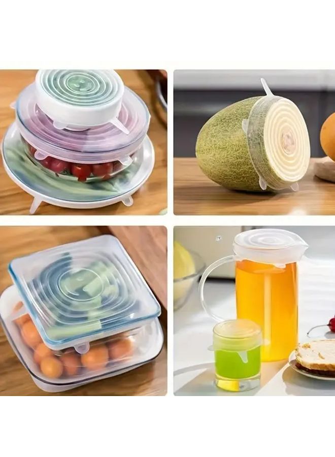 White Silicone Stretch Lids Set Of 6 Non Stick Reusable Food Storage Covers For Bowls - Image 2