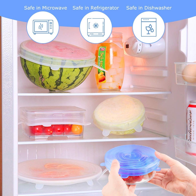 EAYIRA Silicone Stretch Lids, Stretch and seal lids BPA-Free, 6-Pack Food Cover Lids for Dishes, Jars, Bowls, Pot, Food cans and Fruits, Dishwasher Safe (Color May Vary) - Image 2