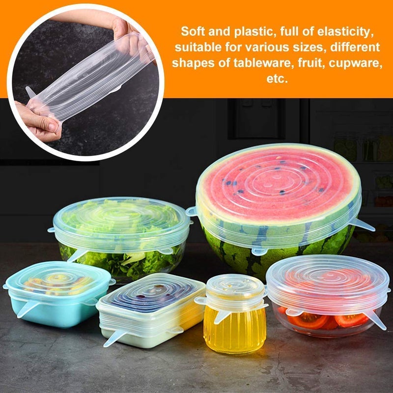 EAYIRA Silicone Stretch Lids, Stretch and seal lids BPA-Free, 6-Pack Food Cover Lids for Dishes, Jars, Bowls, Pot, Food cans and Fruits, Dishwasher Safe (Color May Vary) - Image 4