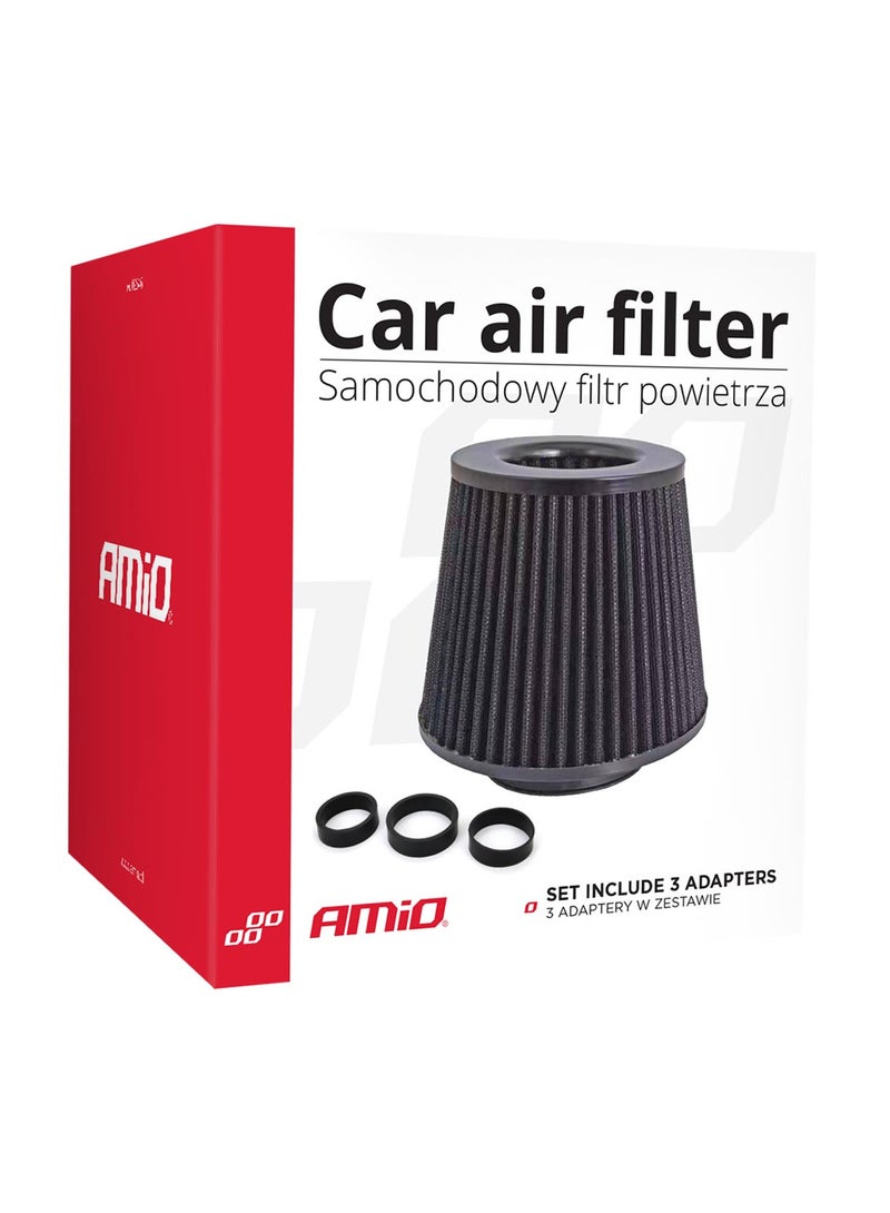 Car Air Conical Filter black, universal, 3 mouting adapters