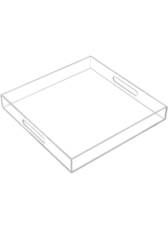 TPGP Clear Sturdy Acrylic Serving Tray with Handles - 14x14Inch - Coffee, Appetizer, Breakfast, Butler Tray - Kitchen Countertop & Makeup Drawer Organizer - Image 1