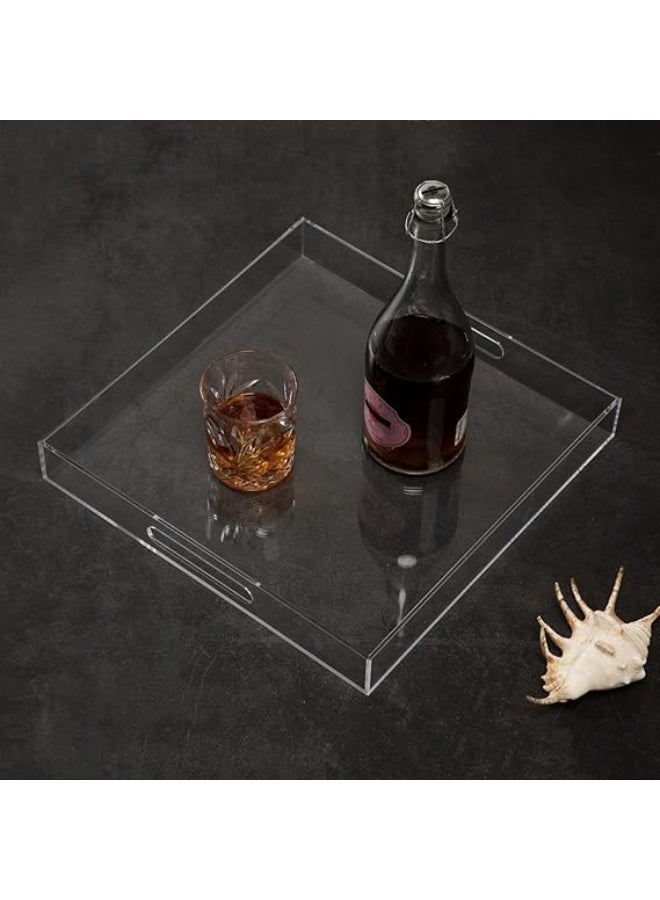 TPGP Clear Sturdy Acrylic Serving Tray with Handles - 14x14Inch - Coffee, Appetizer, Breakfast, Butler Tray - Kitchen Countertop & Makeup Drawer Organizer - Image 2