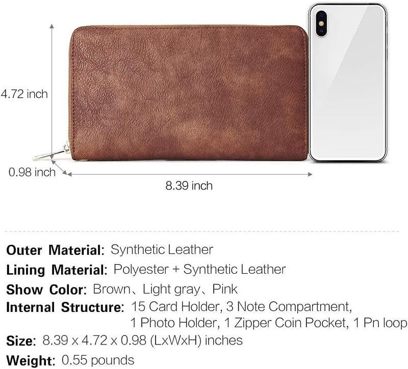 CLUCI Women Wallet Large PU Leather Wristlet Purse for Women RFID Blocking Zip Around Card Holder Ladies Travel Clutch - Image 2