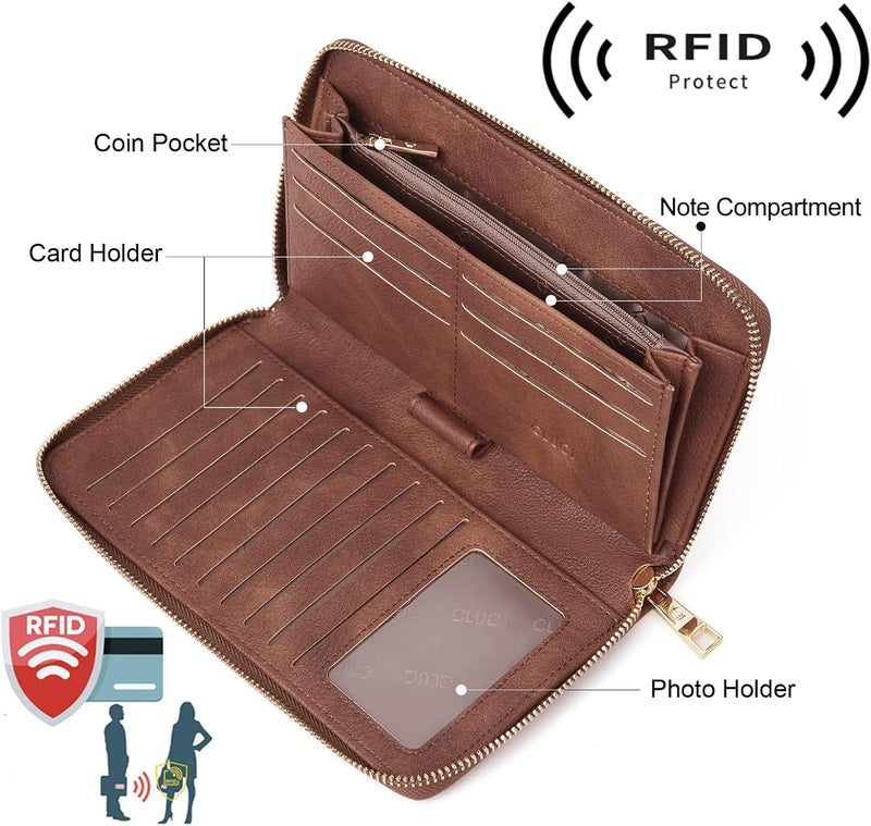 CLUCI Women Wallet Large PU Leather Wristlet Purse for Women RFID Blocking Zip Around Card Holder Ladies Travel Clutch - Image 3