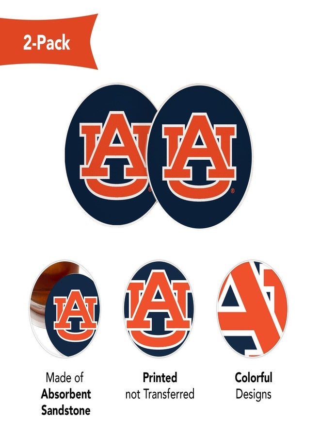 Desert Cactus Auburn University Car Accessories AU Tigers Absorbent Sandstone Cup Coasters Licensed Product Set of 2 (Design A) - Image 4