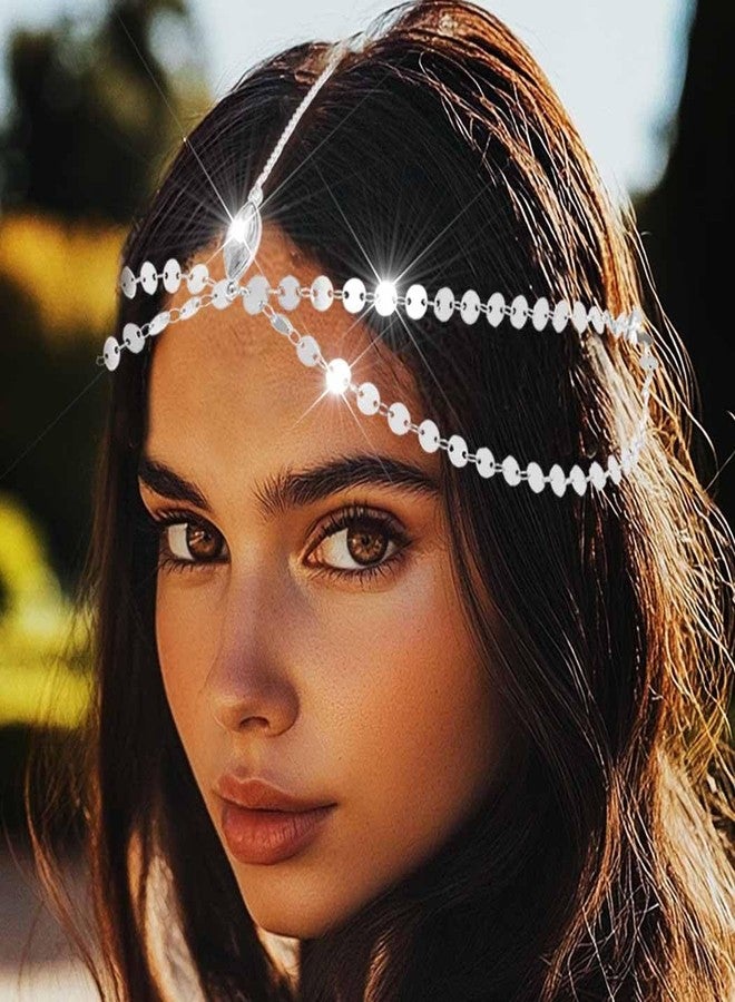 Yean Head Chain Bohemian Hair Jewelry Headpiece Forehead Band Festival Headband Accessories for Women and Girls (Silver) - Image 3