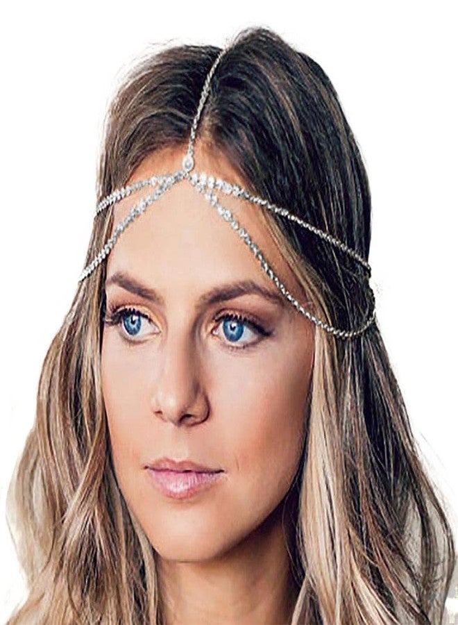 Yean Head Chain Bohemian Hair Jewelry Headpiece Forehead Band Festival Headband Accessories for Women and Girls (Silver) - Image 1
