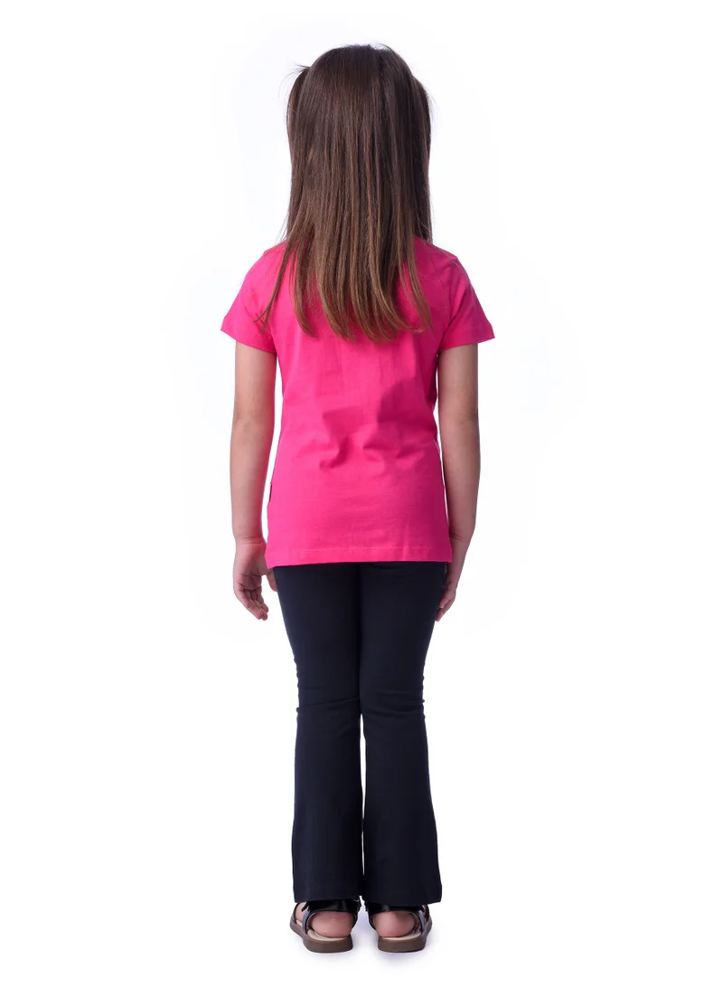 Victor And Jane  Girls’ 2-Piece Outfit Set - (2-8 Years)Tee & Flared Legging - Pink & Black for Women | Best Price UAE