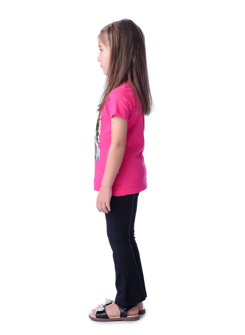 Victor And Jane  Girls’ 2-Piece Outfit Set - (2-8 Years)Tee & Flared Legging - Pink & Black for Women | Best Price UAE