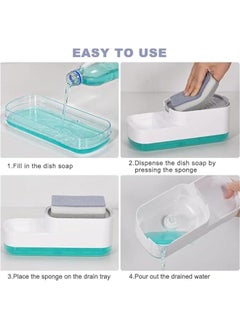 HOOKOR Dish Soap Dispenser for Kitchen Sink with Sponge Holder, 2 in 1 Easy Refill Dishwashing Caddy Tray Container Set, 2 Pack Non Scratch Dish Sponges  - Image 4