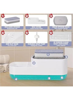 HOOKOR Dish Soap Dispenser for Kitchen Sink with Sponge Holder, 2 in 1 Easy Refill Dishwashing Caddy Tray Container Set, 2 Pack Non Scratch Dish Sponges  - Image 3