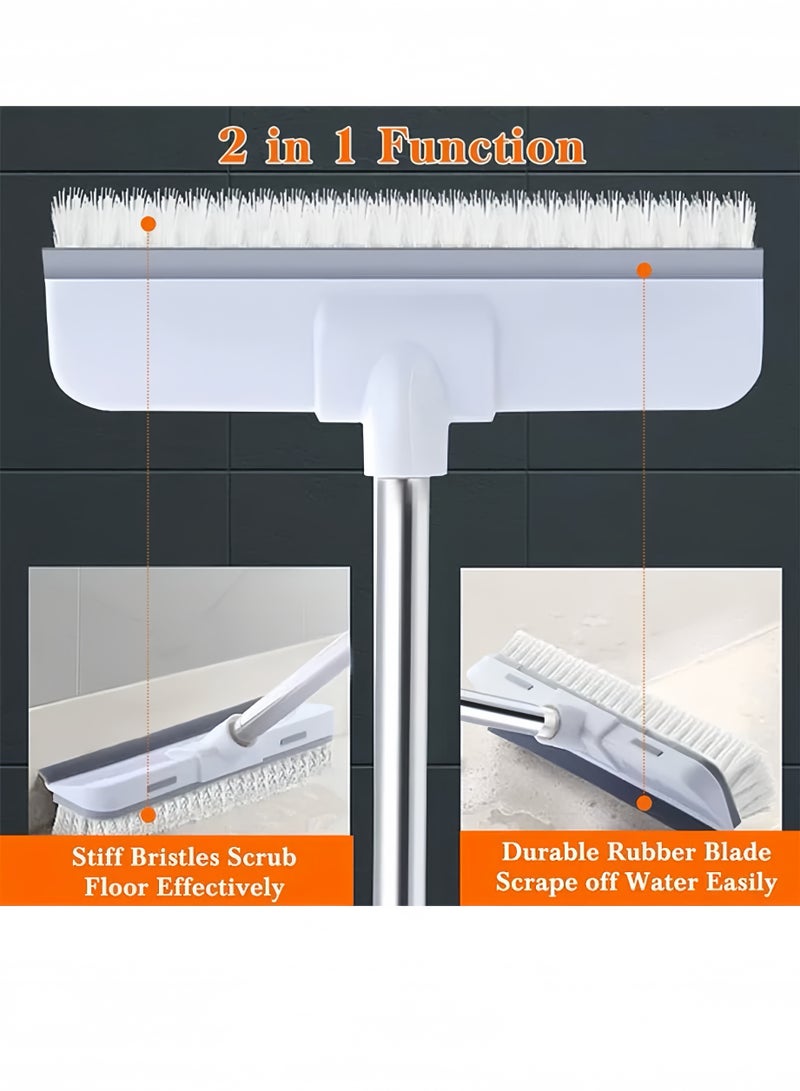 Lee Yon Cleaning Brush with Long Handle, 2 in 1 Floor Scrub Brush Stiff Bristle Brush Scrubber with Squeegee, Shower Scrubber Kit with 110cm Extendable Handle for Bathroom, Kitchen, Deck, Tub and Tile  - Image 3